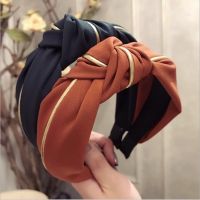 【cw】 New high-end hair accessories women 39;s stripes gold rim knot knotted wide-brimmed fashion hairband headband band 【hot】 !