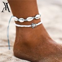 2023 New Boho Ocean Beach Adjustable String Macrame Mussel Sea Shell Cowrie Ankle Bracelet White Beads Turtle Anklets for Women