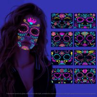 1PC Fluorescent Halloween Face Tattoo Sticker disposable Butterfly Rose Neon Face Fake Tattoo Festival Party Body Makeup Sticker