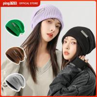 PING3693 กันลม หมวกถักนิตติ้ง สีทึบทึบ ฝากระโปรงอุ่น หมวกลำลองสตรี แฟชั่นสำหรับผู้หญิง ฤดูหนาวใบไม้ร่วง ฝาปิดกอง ผู้หญิงผู้ชาย