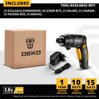 DEKO DCS3.6DU2 Cordless Electric Screwdriver with Twistable Handle and LED Torch