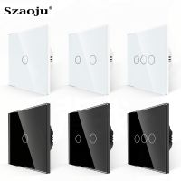 hot✜  Szaoju AC100-240V Led backlight Panel Tempered Glass wall sensory Switches 1/2/3 Gang Interruttore