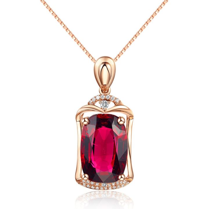 cod-new-style-temperament-rose-red-big-gemstone-pendant-female-imitation-tourmaline-gold-necklace