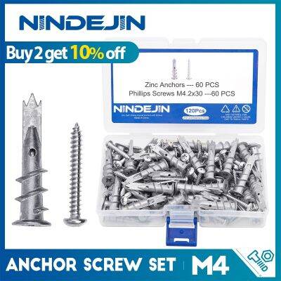 [YP] NINDEJIN 120ชิ้น/เซ็ต Drywall Anchor โลหะผสมสังกะสีเจาะตนเองกลวงผนัง Anchor ด้วยสกรูสตั๊ด Anchor สำหรับแขวนผนัง