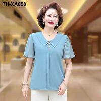 Middle-aged mother foreign style summer jacket 2023 new 40 years old 50 middle-aged and elderly women Korean version summer short-sleeved chiffon shirt