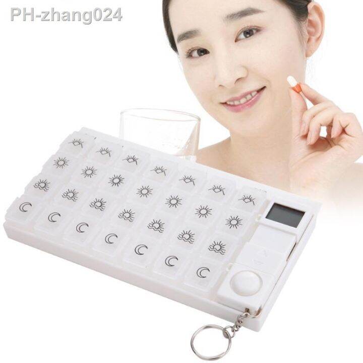 28 Grids Portable Pill Box Weekly 7 Days Plastic Smart Alarms Medicine