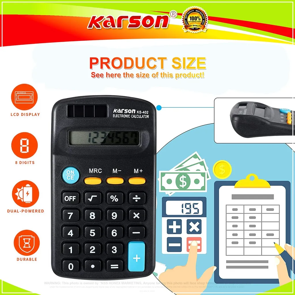 KARSON Calculator Pocket Cute Office Calculator Small Size 8 Digit Solar  Calculator KS-402 | Lazada PH