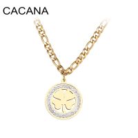 Crystal Round Clover Necklace For Women And Men Stainless Steel Cuban Chain Necklaces New Statement Wedding Gifts Jewelry S767