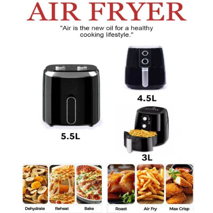 Air Fryer 5.5L, 4.5L And 3L Oven Kitchen Non Stick Air Fryer Oil Free
