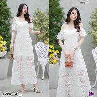 [ส่งไว!] M18026   Maxi dress ลูกไม้สายเดี่ยวเว้าไหล่ ตัดต่อใต้อก มีซิปซ่อนด้านหลัง มีซัปในทั้งชุด งานสวยแพทเทรินเป๊ะปัง เซ็กซี่นิดๆจะใส่ออกงานใส่เที่ยว