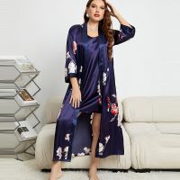 【LZ】♝▥✧  Jxgarb 2023 novo cetim duas peças conjuntos de vestido de robe moda femme alta qualidade xl 2xl 3xl 4xl 5xl tamanho roupão sexy com camisola