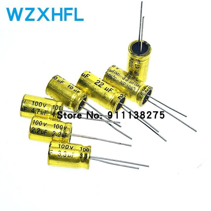 10pcs-2-2uf-100v-elum-np-8x12mm-100v2-2uf-audio-high-and-medium-frequency-division-electrodeless-np-electrolytic-capacitor-watty-electronics