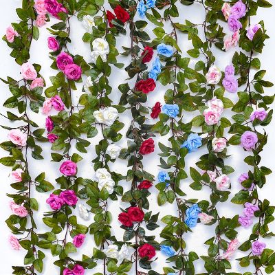 [AYIQ Flower Shop] 2021ใหม่ Multicolor ฤดูใบไม้ร่วงประดิษฐ์ Rose Vine Ivy Leaf พวงหรีด Silk Rose หวาย Vine งานแต่งงานดอกไม้บ้านสวนตกแต่ง