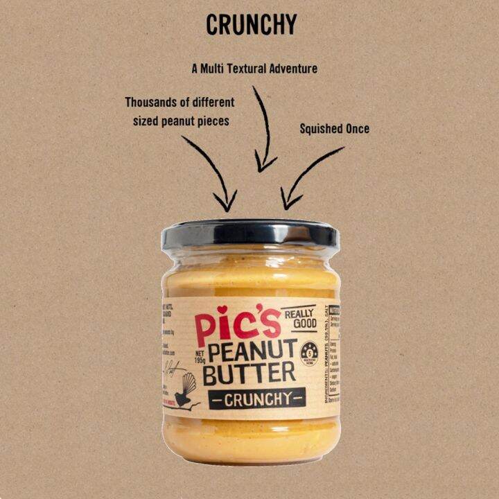 pics-brand-เนยถั่วครั้นชี่-กรุบกรอบ-ไม่เติมน้ำตาล-peanut-butter-crunchy-195g