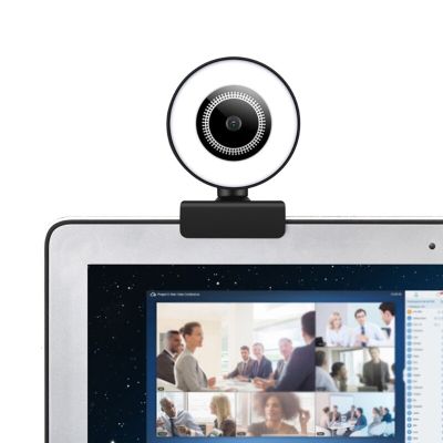 ZZOOI 360°Rotate Webcam 1080p Computer Camera Round High-definition-Focus 3-Fill Light