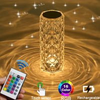 ✘◐ LED Crystal Table Lamp Rose Light Projector 3/16 Colors Touch RGB Adjustable Diamond Atmosphere Light USB Touch Night Light