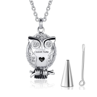 Owl Cremation Urn Necklace Stainless Steel for Ashes Memorial Keepsake Pendant Jewelry with Funnel for Dad Mom Grandma