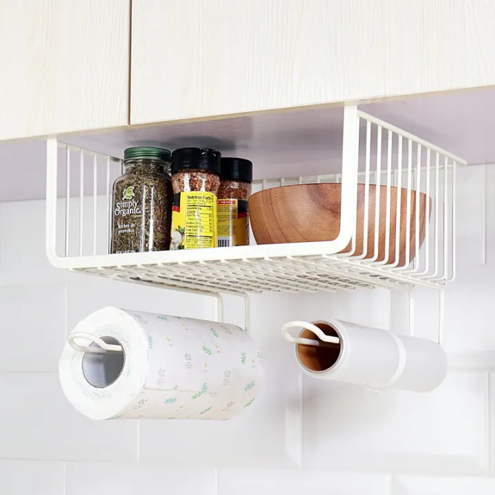 Hanging basket under kitchen hanging partition board
