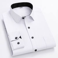 Plus Size Long Sleeve Dress Shirts For Mens Business Formal Plain Color Stripe Fashion White Black Blue Daily Smart Casual Shirt