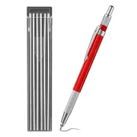 Welders Pencil with 12PCS Silver Streak Refills, Metal Marker Mechanical Welding Pencil Pipefitters, Fabrication, Red