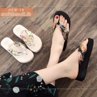 CODiy085671 READY STOCK Women Slippers Summer Flip Flops Casual Printing Flowers Beach Wedges Slippers