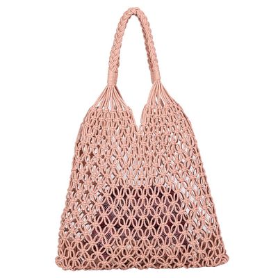 Pink Memory Fashion Popular Beach Bag Women Handmade Woven Composite Bag New Mesh Rope Weaving Hollow Straw Bag Shopping Bag 2 Sets