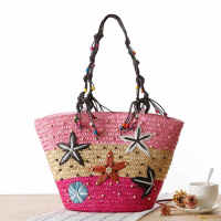 New Bohemian hand-embroidered starfish straw bag beaded woven handbag shoulder bag