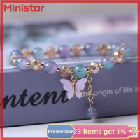 Ministar สร้อยข้อมือลูกปัดแฟชั่นผีเสื้อสำหรับผู้หญิงหญิงสาวสร้อยข้อมือเชือกยางยืดคริสตัลโบฮีเมียนเครื่องประดับข้อมือ