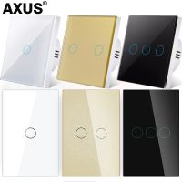 AXUS สวิตช์แก้วคริสตัลสีขาวนิรภัย AC100-240V,สวิตช์แผงไฟผนัง1/2/3แก๊งค์เซ็นเซอร์ขัดจังหวะ