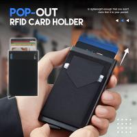 Dompet aluminium ramping dengan kantung belakang elastis pemegang kartu kredit ID Dompet RFID otomatis muncul wadah kartu Bank