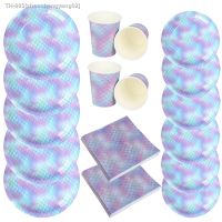 ☢ Mermaid gradient Disposable Tableware Napkin Paper Plat Cup Kids Mermaid Theme Party Wedding Birthday Party Decoration Supplies