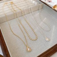 2023 Korea New Simple Irregular Pearl Double Layer Necklace Fashion Joker Temperament Clavicle Chain Elegant Ladies Jewelry Collar Chain