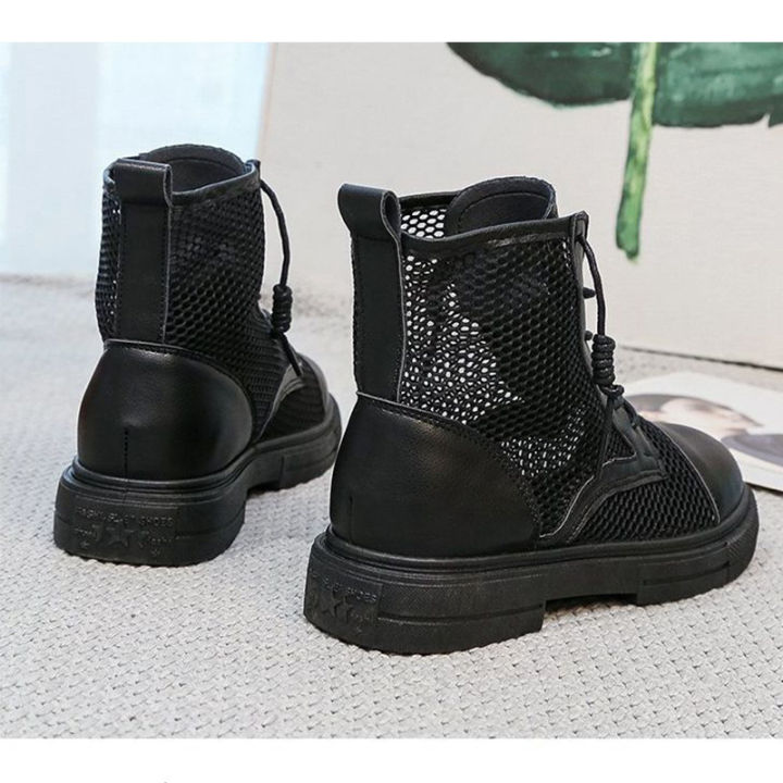 tamias-รองเท้าบูทผู้หญิงระบายอากาศ-รองเท้าบูทฤดูร้อน-รองเท้าส้นสูงซิปด้านข้างแพลตฟอร์ม-รองเท้าบูทสีดํา-women-boots-พร้อมส่ง