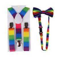 2019 New Fashion Multicolor Adjustable Rainbow Print Suspender And Bow Ties Sets For Kids Boys Boys Clothing