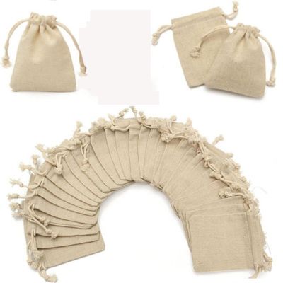 （A SHACK）☌♙ 50pcs Small Bag Natural Linen Pouch Drawstring Burlap Sack Jewelry Gift Wedding