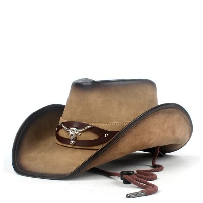 หนังคาวบอยหมวกผู้หญิงผู้ชายตะวันตก Sombrero Hombre หมวก Pamama Windproof เชือกหมวกแจ๊ส☆