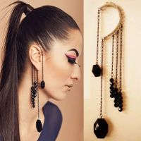 【Ready】Lady Earring Jewelry Metal Black Artificial Gem Earing For Party