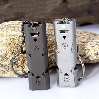 1pcs Stainless Steel Double Pipe Emergency Survival Whistle Outdoors High Decibel Portable Keychain Whistle Multifunction Tools Survival kits