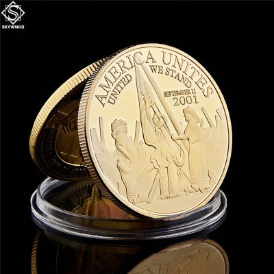 ในการขายอิสรภาพสหรัฐอเมริกาเรายืน2001.9.11จำการโจมตี1เวิลดารค้าโลกทองเรียกคืนเหรียญสะสมประวัติ