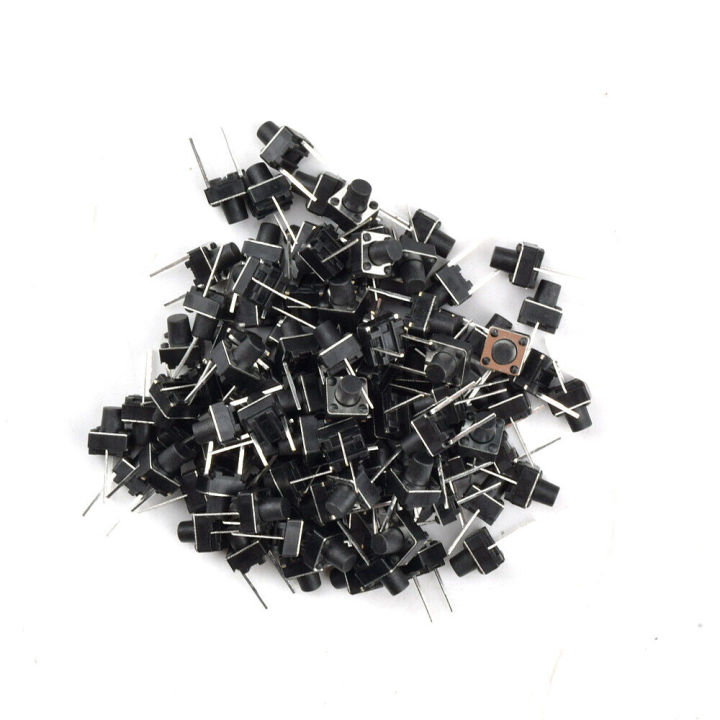 pcbfun-สวิตช์สัมผัสขั้วต่อสวิตช์สัมผัสชั่วขณะขนาดเล็กสวิตช์ปุ่มกด6x6x6มม-7มม-8มม-9มม-10มม-2ขา100ชิ้นสีดำ