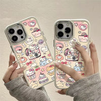 เคสโทรศัพท์มือถือซิลิโคน TPU นิ่ม ขอบสี่เหลี่ยม กันกระแทก ลายแมวน่ารัก สีชมพู สําหรับ IPhone 14 13 12 11 Pro Max XS X XR 8 + 7 Plus