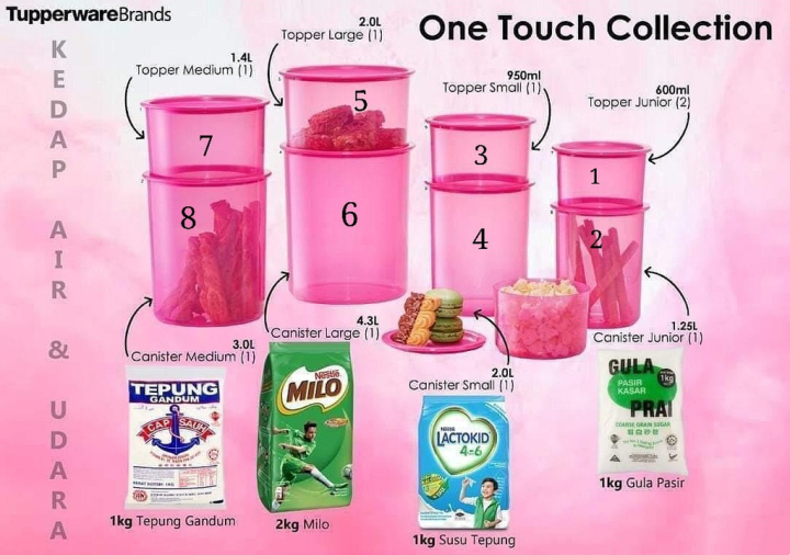 Tupperware One Touch Plastic Canister, 950ml 