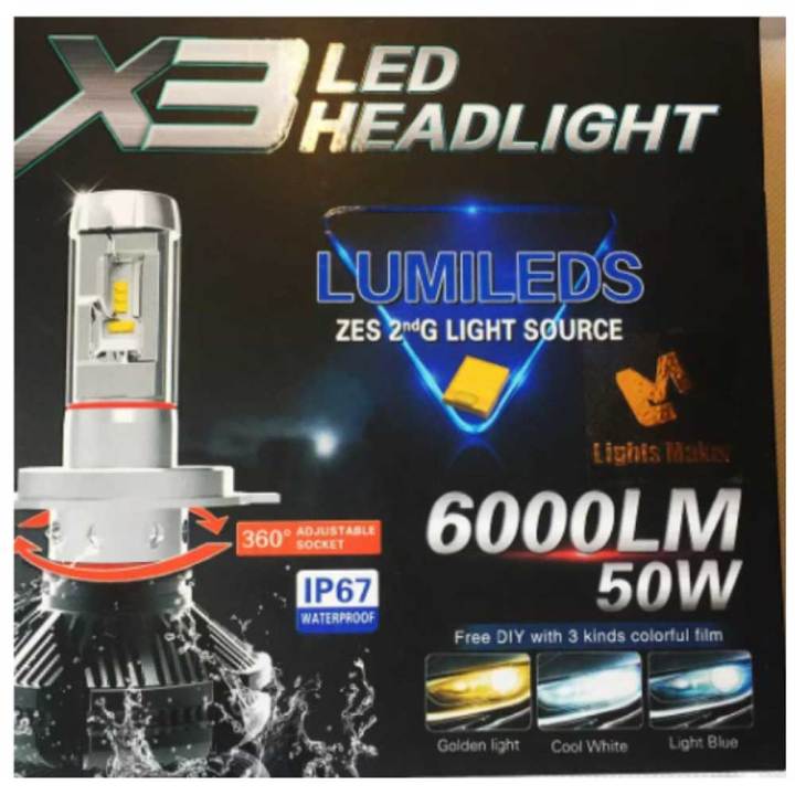 หลอดไฟหน้ารถยนต์-led-ขั้ว-h4-แสงสีขาว-หลอดไฟรถยนต์-led-แสงสีขาว-หลอดไฟ-led-x3-ขั้ว-h4-led-x3-ขั้ว-h4