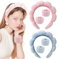 3Pcs/Set Of Toiletry And Makeup Headband Wrist Strap Womens Bracelet Scrunchie Striped Plaid Plush Face Wash Home headband