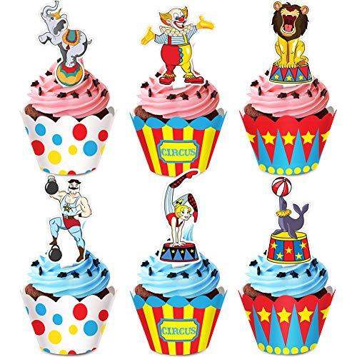 Circus Animal Cupcake Toppers and Wrappers for Carnival Circus Birthday