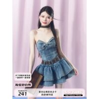 ☽ﺴ✿ ชุดเที่ยวกลางคืน ชุดไปงานแต่ง SISI Sauce 2023ฤดูร้อนใหม่ quot;Retro Denim Sweet Spicy Tube Top Dress quot; กระโปรงตูตูสำหรับสาวๆ