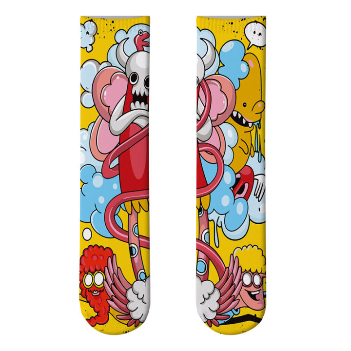 new-style-anime-cartoon-women-colorful-socks-sports-cycling-hip-hop-street-elastic-calf-socks-cotton-soft-unisex-knee-socks