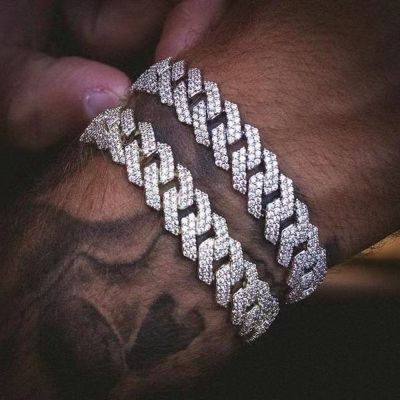 14MM 20MM Paved Rhinestones Prong Cuban Link Chain Bracelet for Men Women Bling Iced Out Cuban Bracelet Hip Hop Rapper Jewelry