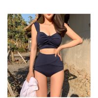 New Womens Split High Waist Conservative Swimsuit y Backless Solid Color Covered Belly Hot Spring Bikini Swimsuit