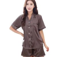 [COD] shipping pajamas womens summer ice silk short-sleeved spring and couples large size sexy imitation home service suit